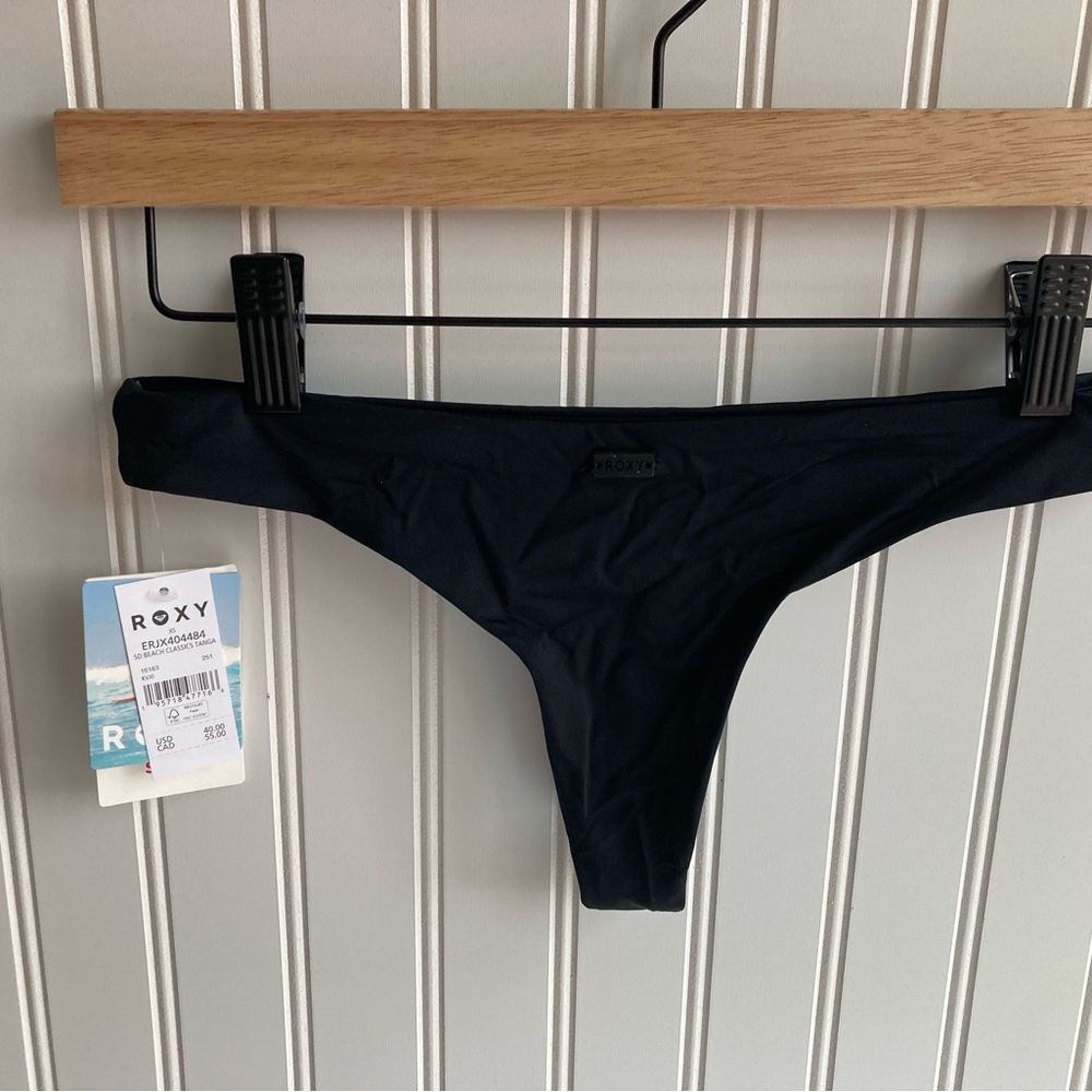 Roxy Women’s Mini Coverage Beach Classics Tanga Swim Bottom Black XS NWT - Picture 2 of 6